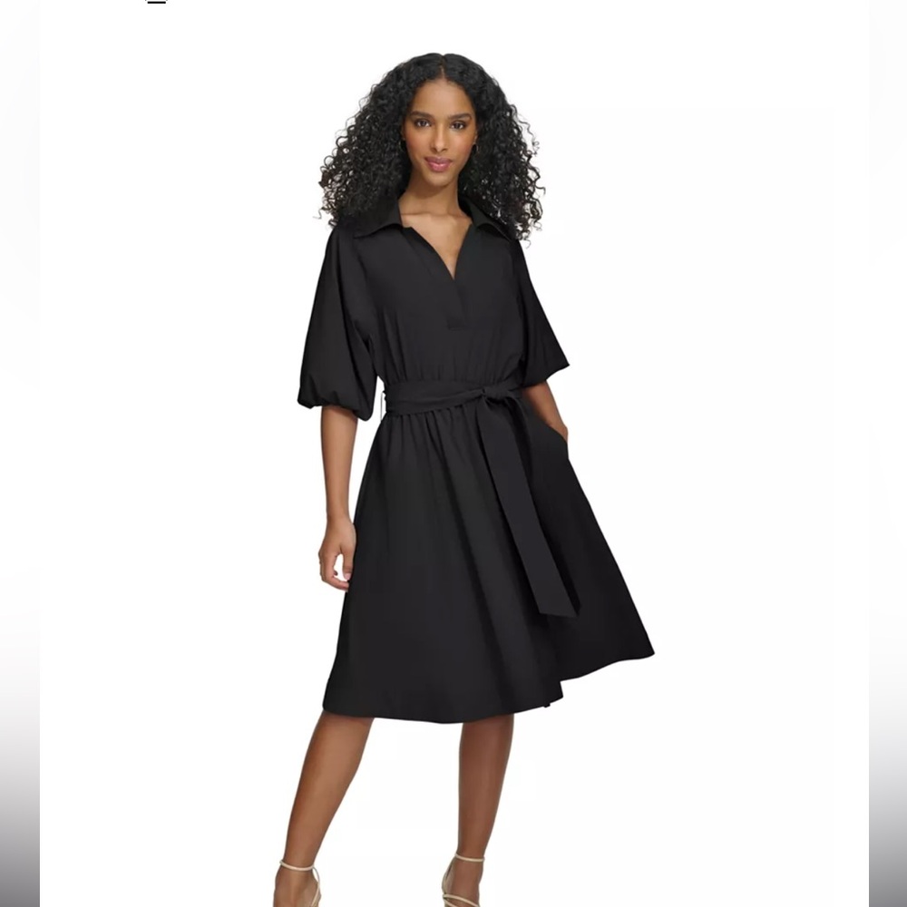 Calvin Klein Puff Sleeve Belted Shirt Dress